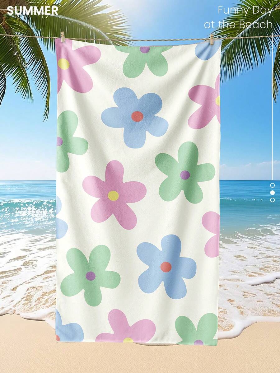 1pc Printed Beach Towel, Floral Pattern Swim Towel, Bath Towel, Fashion Style Beach Towel, Super Absorbent Bath Towel For Bathroom, Swimming, Fitness, Yoga, Soft And Comfortable Microfiber Towel, Lightweight And Portable, Wind And Sun Protection, Sandproof For Summer Travel, Vacation Holiday Bathroom Decor, Recommend Regular Sizes And Larger Sizes, (35*75cm Small Size Towel,150cm Or Above Recommended)