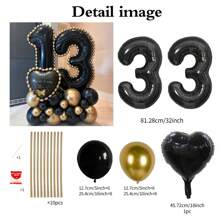 43pcs Black Number Column Balloon Set, Includes 32 Inch (81.28cm) Black Number Foil Balloons, Black & Metallic Gold Round Latex Balloons, Suitable For Anniversary, Birthday Decorations, Brides, Wedding Decor, Graduation, Festivals, Party Decor