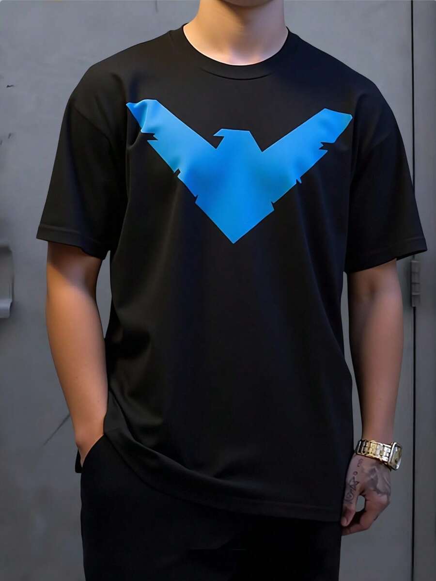 Darknote Playera / Camiseta Hombre Nightwing Comics 100% Algodón Peinado Premium Manga Corta Cuello Redondo - Negro - Ver 1