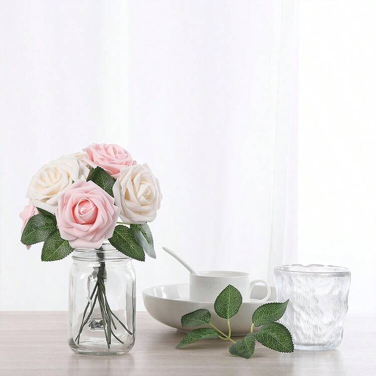 25 künstliche Rosen in Geschenkbox, künstliche Rosen für Hochzeitssträuße, Brautparty, Party, Heimdekoration - Pink - Übersicht 6