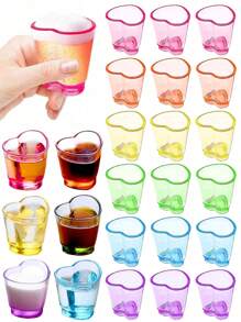6 peças/12 peças Conjunto de Copos Plásticos em Forma de Coração - Reutilizáveis, para o Dia dos Namorados, Natal, Quinze Anos e Festa, Copos de Dose em Forma de Coração Laváveis à Mão - Copos Versáteis para Tequila, Uísque e Licor