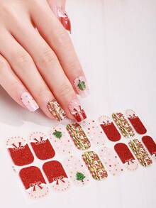 16片装格子美甲贴纸，法式闪粉自粘全贴甲片，女士DIY美甲贴纸 - 彩色 - 查看 2