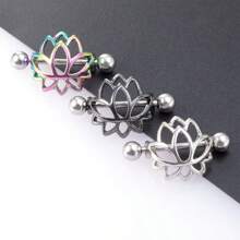1 paire de bijoux de piercing corporel en forme de lotus en acier inoxydable. Anneaux pour mamelons en trois couleurs, accessoires de piercing corporel, convenant aux femmes pour le porter en été/toutes saisons, bijoux de corps/cadeau de piercing corporel