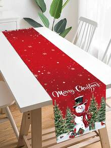 1pc Christmas Snowman Table Runner, Merry Christmas Tablecloth Table Cover, Christmas Party Supplies, Christmas Table Centerpiece Decoration, Christmas Decoration, Christmas Party Decoration, Christmas Room Decoration, Christmas Table Decoration, Home Decor, Kitchen Decor, Autumn Decor, Winter Decor, Christmas Eve Decoration, 2027 New Year Decoration, Halloween, Perfect Choice For Christmas Decoration And Christmas Ornaments. - Snowman Christmas Tree On Both Sides - View 4