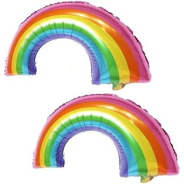 2PCS Rainbow Balloons Pastel Rainbow Foil Balloons 32" Giant Rainbow Shaped Birthday Balloon For Rainbow Theme Birthday Party Baby Shower Decor Summer Gifts Wedding Beach Back To School School Supplies Room Decor