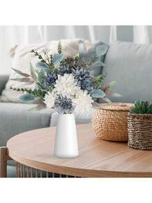 1pc  Artificial Flowers Bouquet, Silk Dahlia Blue And White, Table Centerpieces, Home Office Parties Bridal And Wedding Decoration