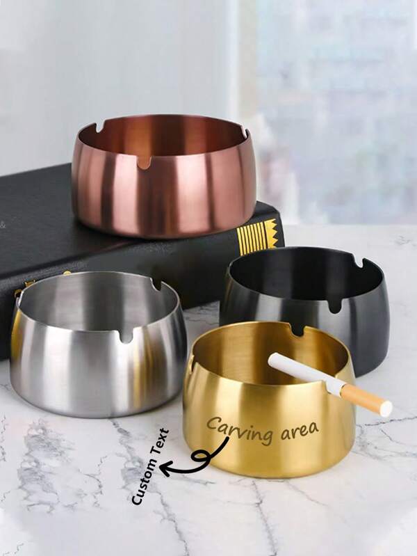 1pc Personalized Stainless Steel Windproof Ashtray, Laser Engraved Text Custom