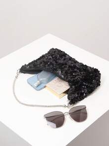 Sparkling Sequin Shoulder Bag, Sequin Bag, Party Dresses For Women, Premium Style Women's Handbag, Prom Bag, Prom Dresses For Women, Prom Accessories, Elegant Women's Bag, Wedding Items, Glitter Prom Wallet (Random Pattern) - Black - View 6