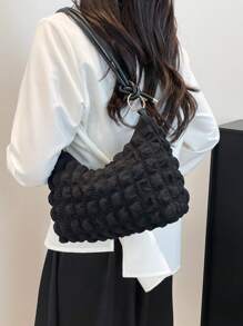 Bolso de hombro con pliegues tipo pompón en estilo dulce para mujeres, bolso versátil de unicolor para uso diario, bolso pequeño para teléfono móvil y monedas para eventos, bolso de viaje y compras para exterior, casual y práctico para estudiantes y trabajadores de oficina