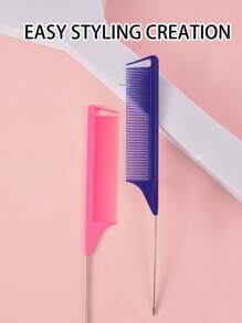 6pcsRandom Color Combination, 2025 New Rat Tail Comb | Carbon Fiber Heat-Resistant Design With Stainless Steel Pin Tail, Ideal For Teasing And Sectioning Hair