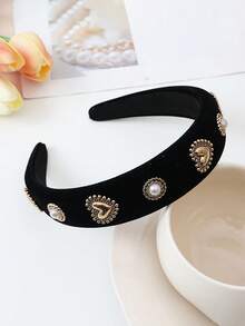 1pc/2pcs Palace-Style Star & Heart Polyester (Polyethylene Terephthalate) Wide Pearl Love Velvet Sponge Hairband, Five-Pointed Star Velvet Hairband, Suitable For Daily Matching Wear In All Seasons - Multicolor - View 10