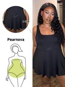 Truni Plus Size Women's Sleeveless Romper, Solid Color Pockets,One Piece Outfit