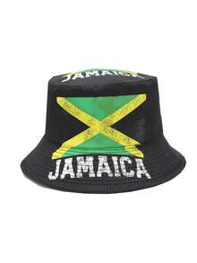 Fashionable Jamaica Flag Print Bucket Hat, Unisex Outdoor Vacation Sun-Shading Reversible Bucket Hat - A - View 16