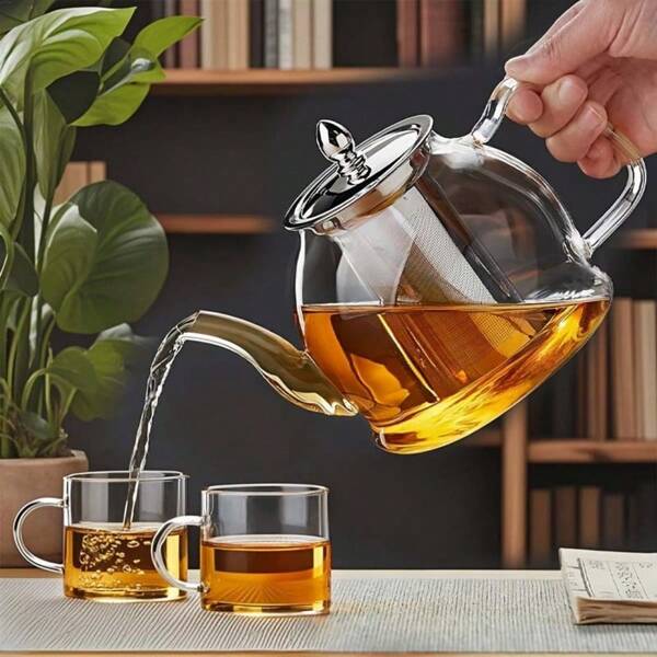 Glazen theepot, lichtgewicht glazen waterkoker, hittebestendig, creatief/anti-verbranding/hittebestendig/transparant/elegant, geschikt voor fruitthee/melk/sap/thee/water, theesalon, feestje/restaurant/keuken, ideaal cadeau voor koppels/moeders/vrienden/collega's