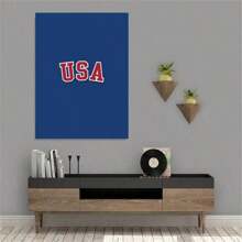 1pc USA Lettering With Blue Backdrop Prints Canvas Painting "Artistic USA Text On Blue Background" Decor For Bedroom ,Living Room ,Office Room ,Wall Decor