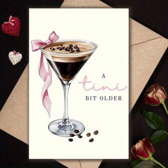 1pc Funny Coffee Martini Birthday Greeting Card - "A Tad Bit Bigger" Design With Coffee Beans And Cream Pattern, Perfect Spring Gift For Friends, Family, Husband, Wife Or Girlfriend