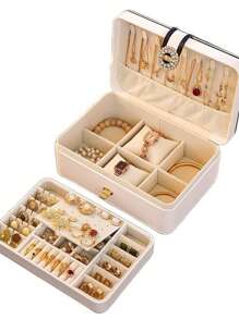 صندوق مجوهرات عالي الجودة قطعة واحدة للقلادات والأقراط والخواتم والأساور وصندوق تخزين المجوهرات الفاخرة بسعة كبيرة لتنظيم تخزين النساء وضروريات السفر للعودة إلى المدرسة والتخزين في السكن الجامعي