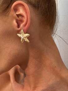 1 Pair Unique Ocean Style Faux Pearl & Star Stud Earrings, Suitable For Vacation, Party And As Gift
