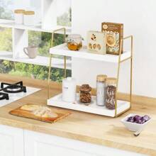 Bathroom Organizer Countertop Counter Organizer For Bathroom Decor Wooden Sink Shelf For Vanity Storage Makeup Tray For Perfume Skincare Bedroom Kitchen Corner 2 Tier White And Gold