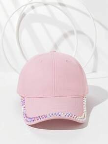 1 pieza Gorra de béisbol de unicolor con adorno de piedras rhinestone para mujer, sombrero visera para protección solar, apto para deportes al aire libre, viajes, fiestas - Multicolor - Ver 14