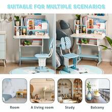 2Pcs/Set Kids Desk Chair Set, Adjustable Height School Leaning Table Chair Set With Drawer Design, Children Desk Chair Set With Four Partition Book Stand, Backpack Hook, Cup Holder - Blue - View 4