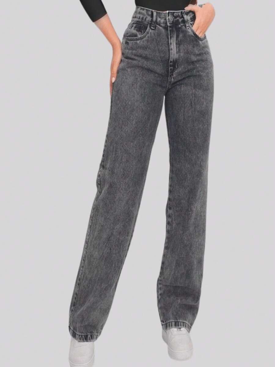 Calca jeans feminina Wide Leg Grafite Chumbo Marmorizada cintura alta Bumbum