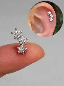 1PC Stainless Steel Cartilage Stud Earrings Crystal CZ Leaf Flower Star Moon Screw Back Earrings Tragus Helix Flat Rook Conch Standard Piercing Jewelry For Women