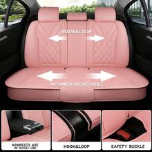 Waterproof 5 Seat Luxury PU Leather Car Seat Covers Full Set Cushion Protector Fit Single Front Seats And Solid Bench 40/60 50/50 60/40 Split Bench Back Universal Fit For Most Cars - 純粉紅色 - 查看 7