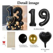 43pcs Black Number Column Balloon Set, Includes 32 Inch (81.28cm) Black Number Foil Balloons, Black & Metallic Gold Round Latex Balloons, Suitable For Anniversary, Birthday Decorations, Brides, Wedding Decor, Graduation, Festivals, Party Decor