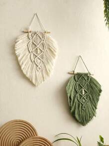 1pc Exquisite And Handmade Macrame Wall Hangings. These Hangings Feature Intricate Knotting Patterns With Tassel Details, And Accented With Light - Colored Wooden Rods And Beads. Ideal For Bohemian - Style Lovers And Home Decor Aficionados. Perfect For Decorating Living Rooms, Bedrooms, Or Any Space Seeking A Touch Of Rustic And Artistic Flair, Adding A Cozy And Inviting Atmosphere. Room Decor Bedroom Decor Wall Decor