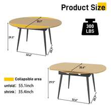 ChVans 55 Large Round Dining Table 4-8 Person, Extendable Dinner Kitchen Table Kitchen Dining Room, Office, Save Space - Khaki - View 9