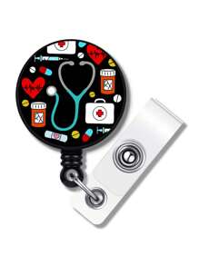 1pc Cute ID Badge Holder, Name Card Case, Retractable Key Chain Reel, Gift For Nurses And Doctors