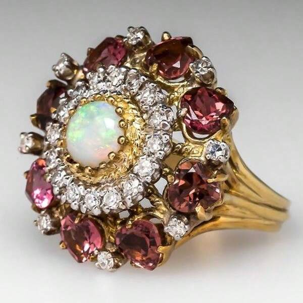 Anel Floral Vintage com Pedra de Zircônia Cintilante, Anel de Jóia Elegante para Mulheres