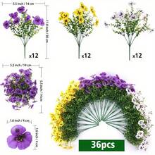 36Pcs Artificial Fake Pansy Flowers For Outdoor, Faux Pansies Spring Flowers For Outside For Planter Front Door Porch Yard Patio Window Box Home Decor (36, Purple, Yellow, White) - Multicolor - View 8