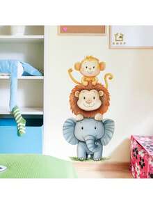 1pc Watercolor Cute Animal Wall Sticker - Elephant And Monkey Design - PVC Self-Adhesive Mural - Suitable For Game Room/Kids Room Decor, Living Room, Door, Kindergarten, Classroom, Home Decor & Gift