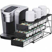 Coffee Pod Holder For Counter, Pod Holder For K-Cups, 3-Tier Metal Coffee Capsule Storage Drawer, 42 Capacity Pods Organizer For Cafe Counter, Home, Office Or Kitchen, Black - Black-42 Pod - View 1