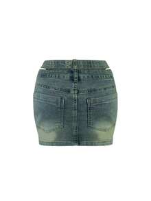 Chân váy denim ôm sát cạp cao, phong cách thường ngày mùa hè - Rửa trung bình - Xem 5