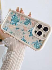 Apple Sea Turtle Painting Concave Beige Painted Soft Protective Phone Case Suitable For IPhone17/IPhone17 Air/IPhone17 Pro/IPhone17 Pro Max/16 Pro Max/15 Pro Max/14 Pro Max/13 Pro Max/12 Pro Max/11 Pro Max, Fashion Cute Thick Cover Waterproof Shockproof Anti-Fall Scratch Resistant - 白色 - 查看 5