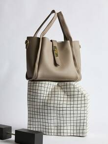 Bolso de mano de alta gama para mujer, nuevo estilo de bolso de mano versátil y de moda para todo el año, bolso de trabajo de gran capacidad, regalo de Navidad de invierno - Caqui - Ver 1