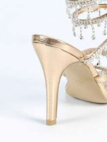 Women's Stiletto High Heel Sandals, Fashion Minimalist Strap Rhinestone Snake Wrap Round Toe Basic Style For Summer & Autumn - Gold - View 5