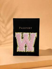 1pc A-Z Letter Travel Passport Holder, PU Material Map Pattern Passport Cover, Pink Color Passport Case, Business Travel Passport WalletFor Travel For Flight Lightweight - Black - View 13