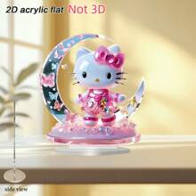 Sanrio Impresión plana en 2D, 1 pieza, decoración de sobremesa pequeña de Hello Kitty con luna plateada y mariposa de estilo art decó de Sanrio, perfecta para el comedor, la cocina, la sala de estar, el hogar y los regalos, recuerdos de fiesta, decoraciones de fiesta, regalos navideños, regalos de cumpleaños, de vuelta a la escuela