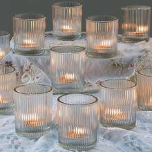 36 Pack Votive Candle Holders Bulk, Clear Tealight Candle Holder For Table Centerpiece, Ribbed Votive Holders For Wedding, Home Decor, Baby Shower Decor, Special Occasions(36) - Clear - View 9