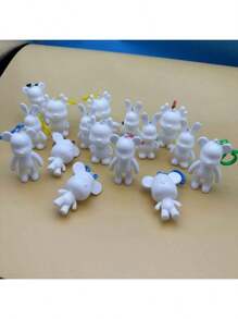Set de manualidades de creación DIY que incluye un llavero con diseño de oso fluido estilo graffiti, conejo de orejas largas y pequeña decoración de alien, con base blanca para pintar a mano (Incluye: 3 colores u 12 colores de pinturas acrílicas y pinceles) (Colores de accesorios al azar), Vuelta al colegio