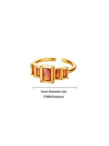 Inele vintage colorate din oțel inoxidabil cu zirconiu cubic, inel deschis anti-decolorare placat cu aur de 18K cu piatră pătrată pentru femei, accesorii pentru bijuterii de nuntă, cadouri de ziua de naștere pentru mama/cea mai bună prietenă