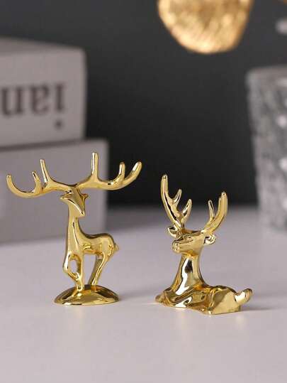 2pcs Deer Decoration Crafts, Deer Figurine, Christmas Home Decor, Tabletop Decor, Modern Minimalist Deer Home Decor, Party/Holiday/Valentine's Day Gift, Outdoor Gift Christmas Decorations Room Decor