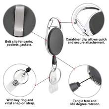 伸缩徽章夹，徽章卷轴 4 件，用于身份证徽章夹，伸缩钥匙圈，钥匙扣，带夹子，伸缩挂绳（黑色 - 4 件） - 黑色 - 查看 8