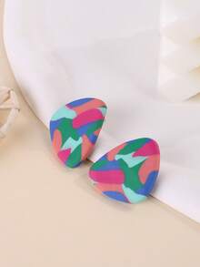 1 Cặp bông tai tam giác đơn giản làm bằng đất sét polymer thủ công, bông tai phong cách tối giản hiện đại đầy màu sắc, thích hợp cho kỳ nghỉ và đeo hàng ngày - Nhiều màu - Xem 3