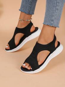 2025 Summer Fashionable Breathable Knit Fabric Student Soft Bottom Casual Mesh Sandals For Women, Lightweight Non-Slip Outdoor Beach Shoes, Multiple Colors Available, Size 36-42