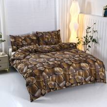 3pcs Printed Brushed Bedding Set[1pc Comforter Cover + 2pcs Pillowcases],No Bed Sheet,No Filler,New Design Stone Pattern,Soft & Comfortable Fabric,Suitable For Bedroom, Hotel, Dormitory, Homestay